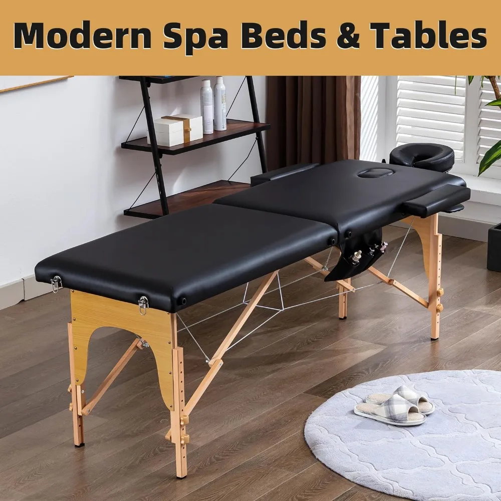 

New Massage Table Massage Bed , 2 Section Foldable Tattoo Bed Facial Care Spa Lash Bed Height Adjustable Sturdy Wooden Frame