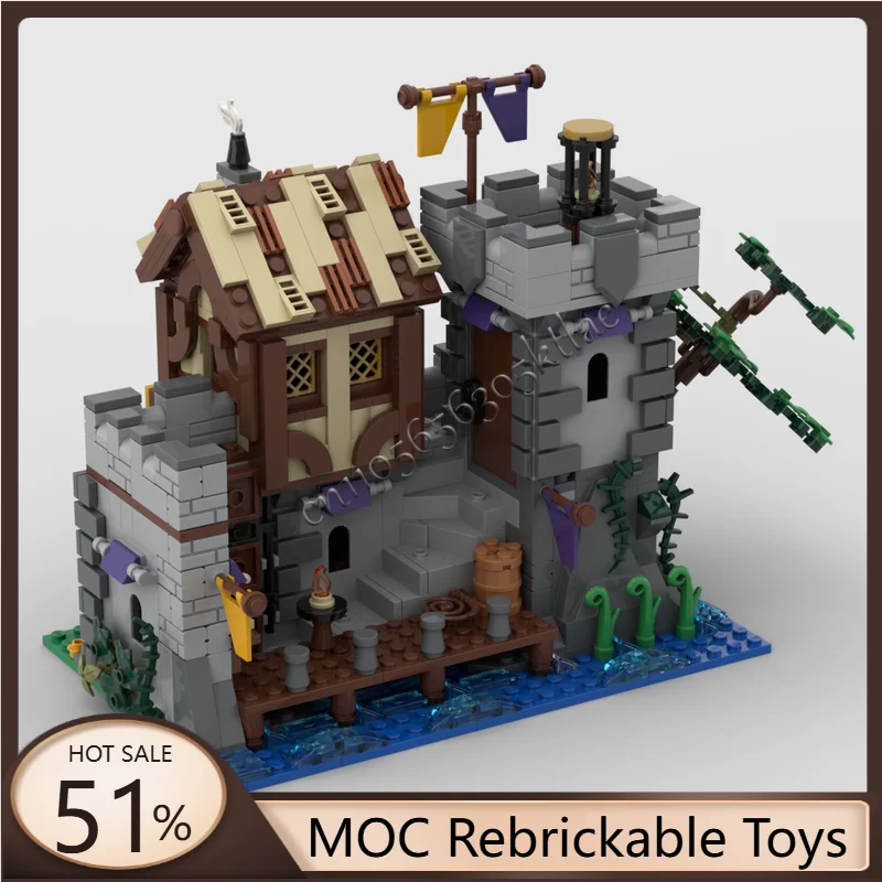 

1043 PCS Medieval Street View Model Moc Building Bricks Village River Port Technology Modular Blocks Gift Christmas Toys DIY Set