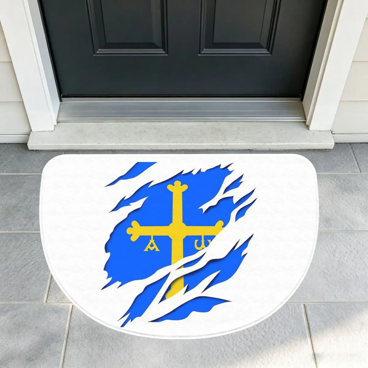 Asturias Flag Soft Flannel Half Round Doormat Non Slip Bathroom Mat Absorbent Floor Carpet for Living Room
