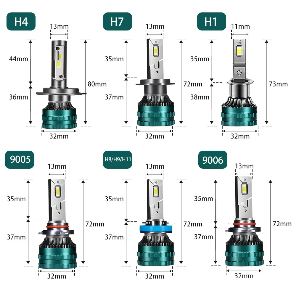 H4 Car LED Headlight H1 H8 H9 H11 H7 H11 High Low Beam 9005 HB3 9006 HB4 With fan cooling Turbo Led Ice Bulbs Fog Bulbs 6000K