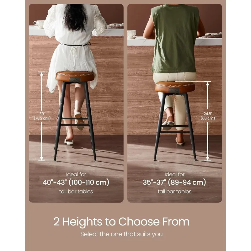 Bar Stools Set of 2, Counter Height Kitchen Counter Stools, Mid-Century Modern Backless Counter Chairs, 24.8-Inch Tall