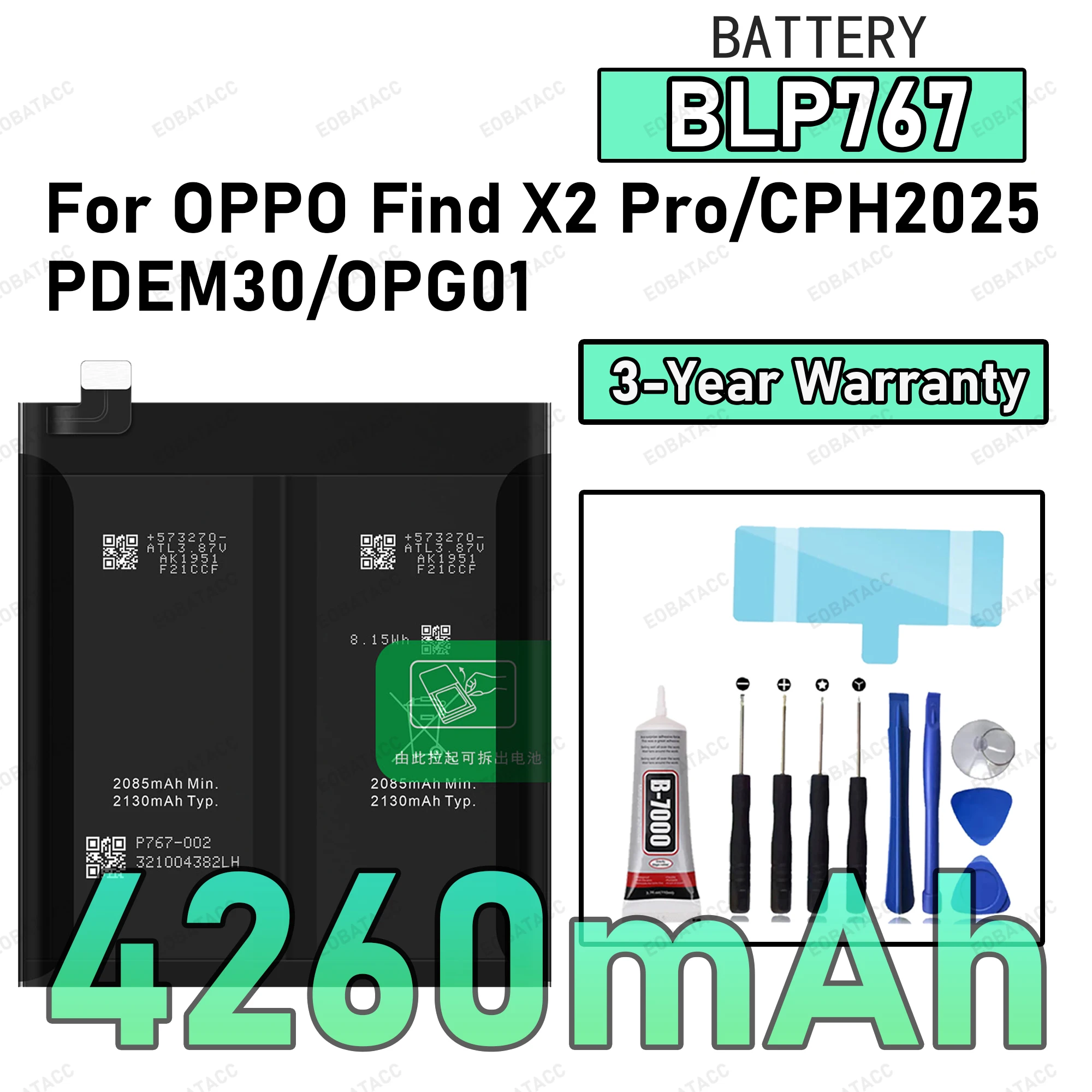 

100% New Zero Cycle Battery BLP767 Battery For OPPO Find X2 Pro/CPH2025/PDEM30/0PG01 Replacement batteria +Free Tools