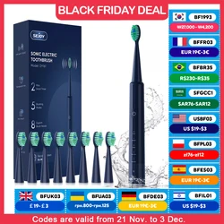 SEJOY Sonic Electric Toothbrush Teeth Whitening Vibration 5 Modes 8 Replacement Brush Heads USB Rechargeable