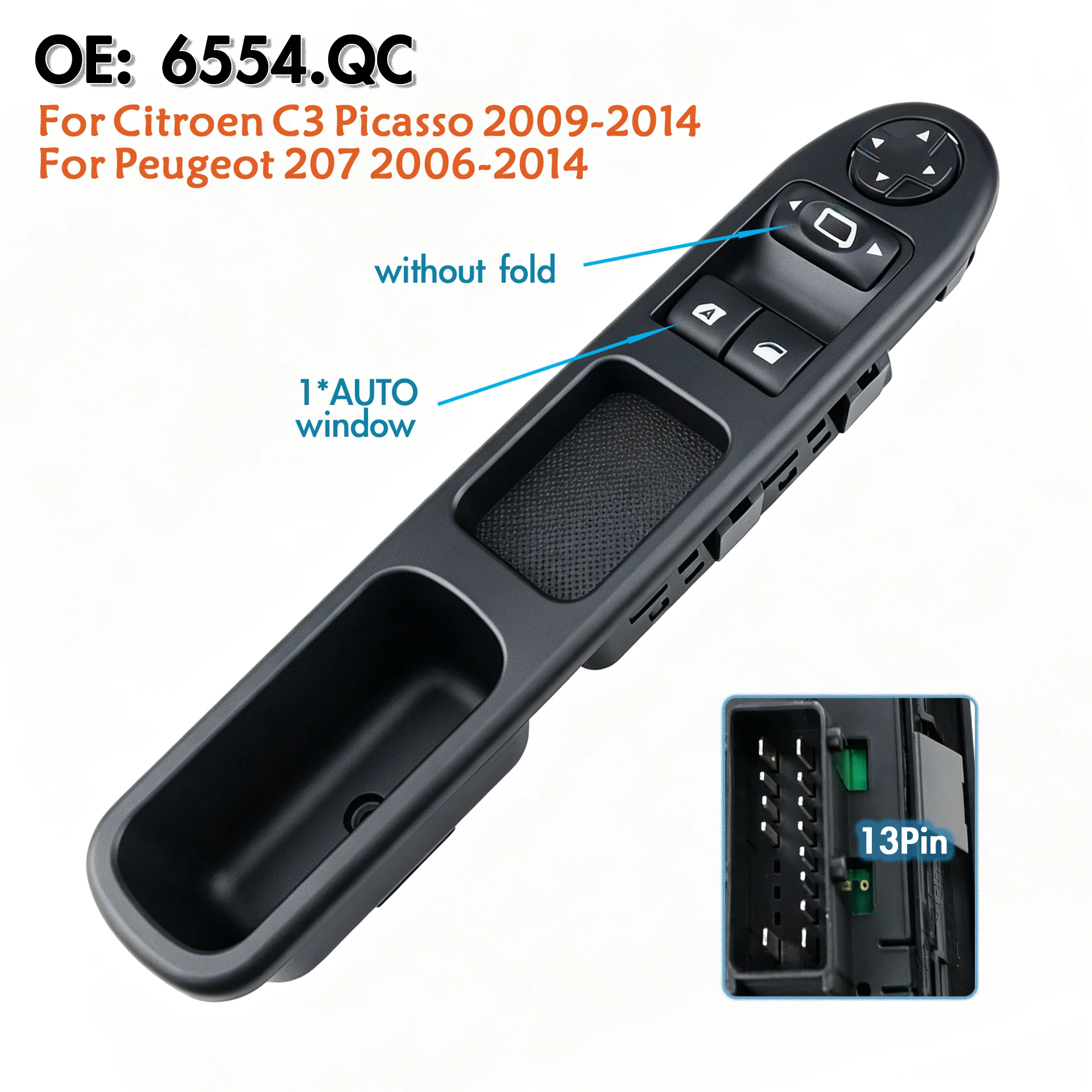 6554.QC For Peugeot 207 Citroen C3 Picasso 2007-2014,Front Left Electric Power Window Control Switch Lifter Adjustment Panel