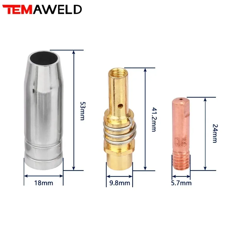 Imagem -02 - Bocal de Gás Estilo Euro Mig Pistola de Soldagem Ponta Bocal Escudo Copo para mb 14ak 15ak Tocha de Soldagem Mig 0.6 0.8 0.9 1.0 1.2 mm Peças