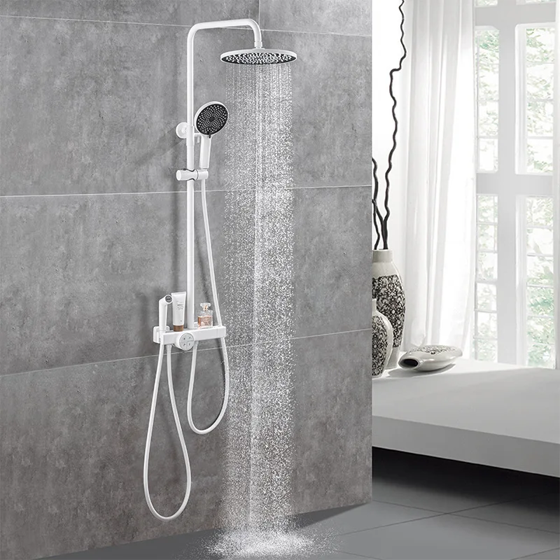 

Shower set, white thermostatic, wall-mounted, household, all copper