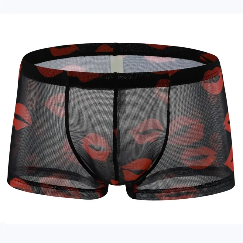 Men's new mesh lip boxers translucent thin quick-drying low-rise youth boxers