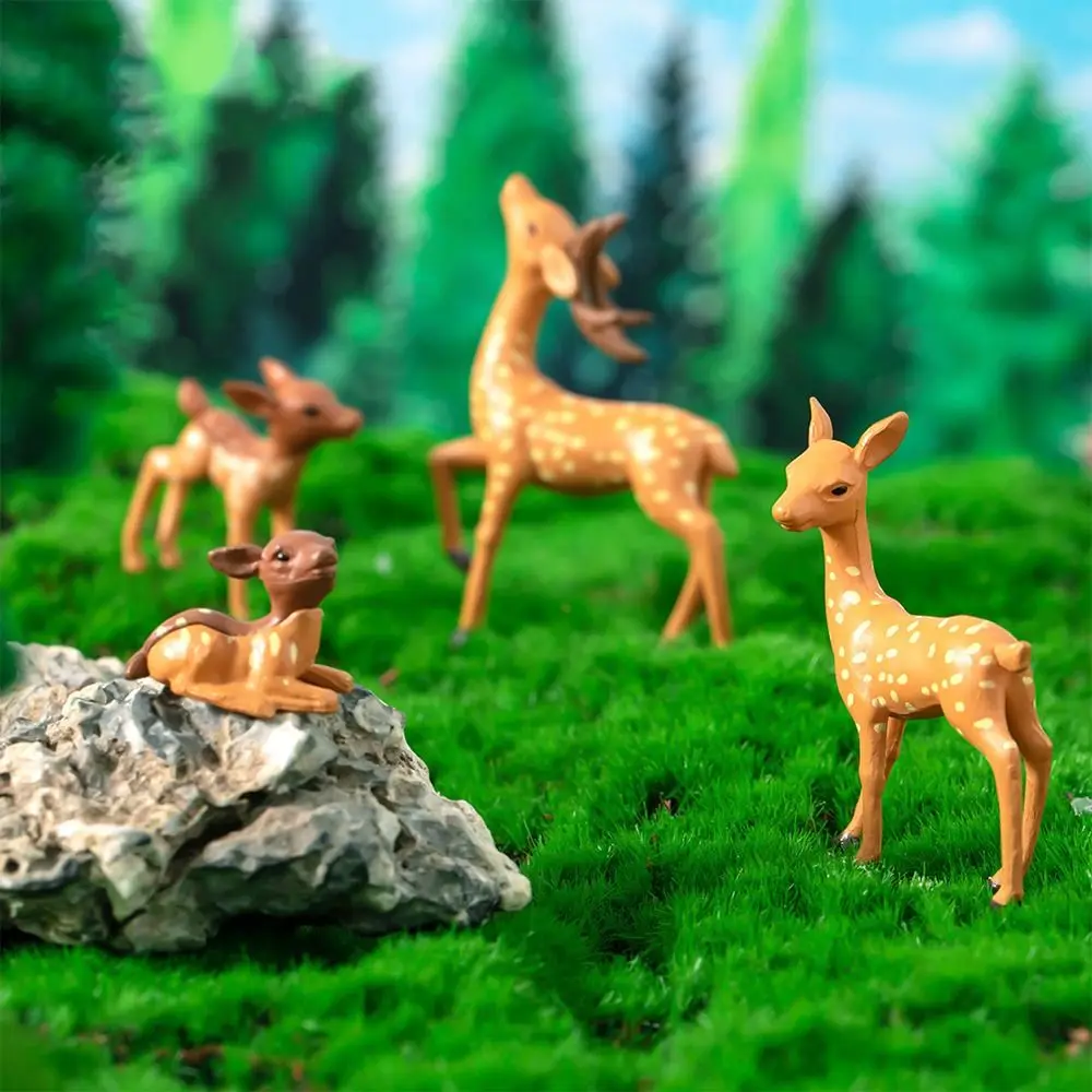 Art Statue Mini Deer Miniature Statue Cute Plastic Crafts Sika Deer Figurines Realistic Micro Landscape Ornaments Outdoor Decor