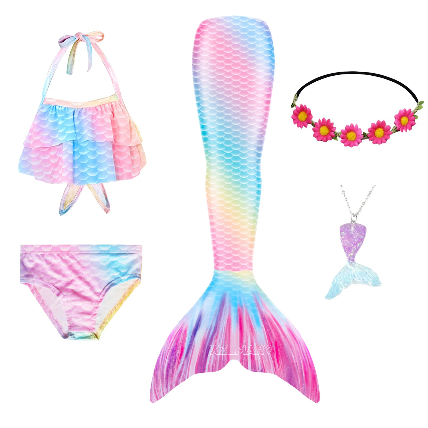 5Pcs/Set Girl Mermaid Tail for Girls Kids Swimsuit Children the Little Mermaid Costume Cosplay Clothes Bathing Suit for Swimming