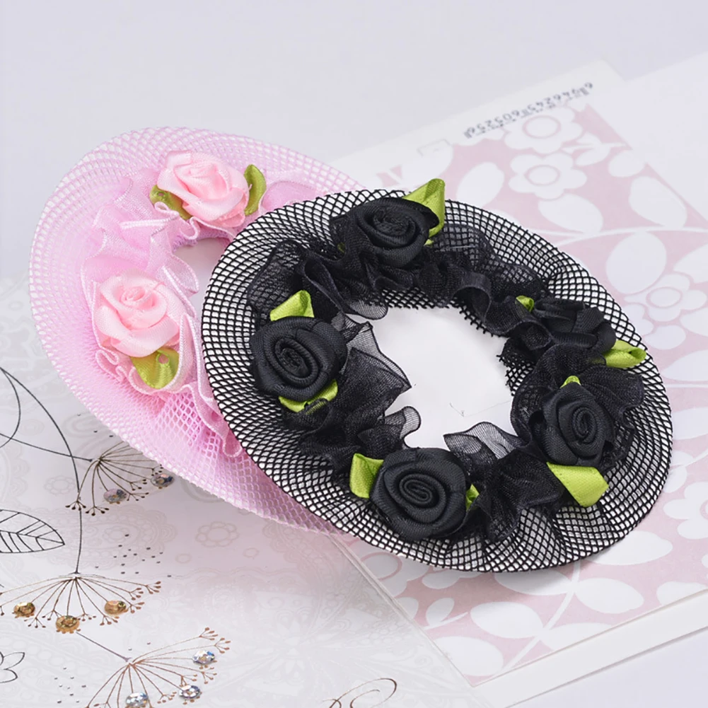 فتاة النساء كعكة غطاء سنود الشعر صافي شبكات الشعر اللاتينية الباليه الرقص الكروشيه سنودز الملحقات مع زهرة #2