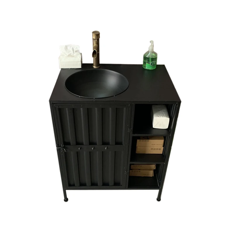 

Wrought iron container wash basin cabinet combination simple bathroom cabinet