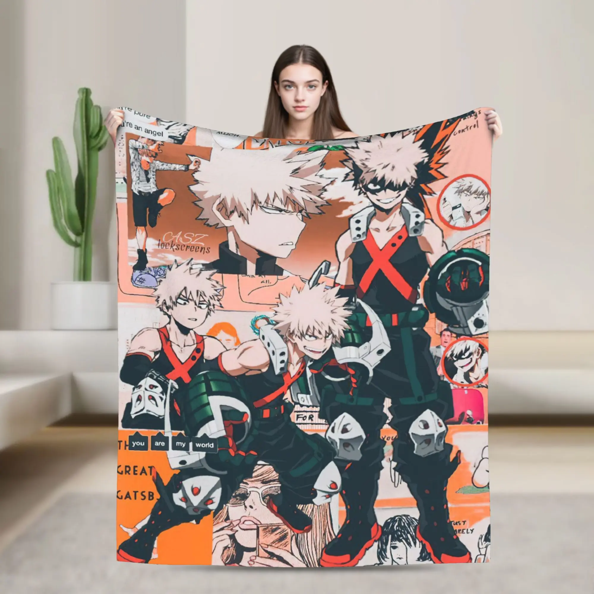 Katsuki Bakugou Decken Boku No My Hero Academia Anime Flanell Lustige warme Überwurfdecken für Bettwäsche Lounge Ganzjährig,