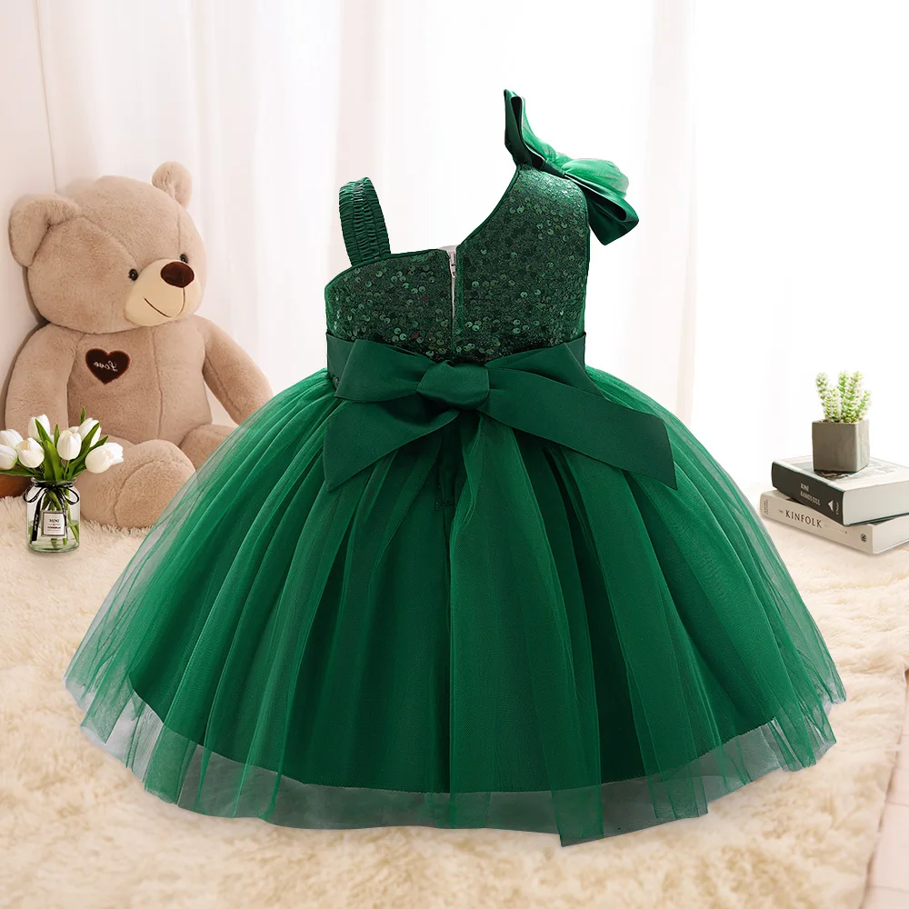 Sequin Tulle Dress For Girls Girl Party Dresses Toddler Lace 1st Birthday Formal Clothes Kids Vintage Bow Evening New Prom Gown