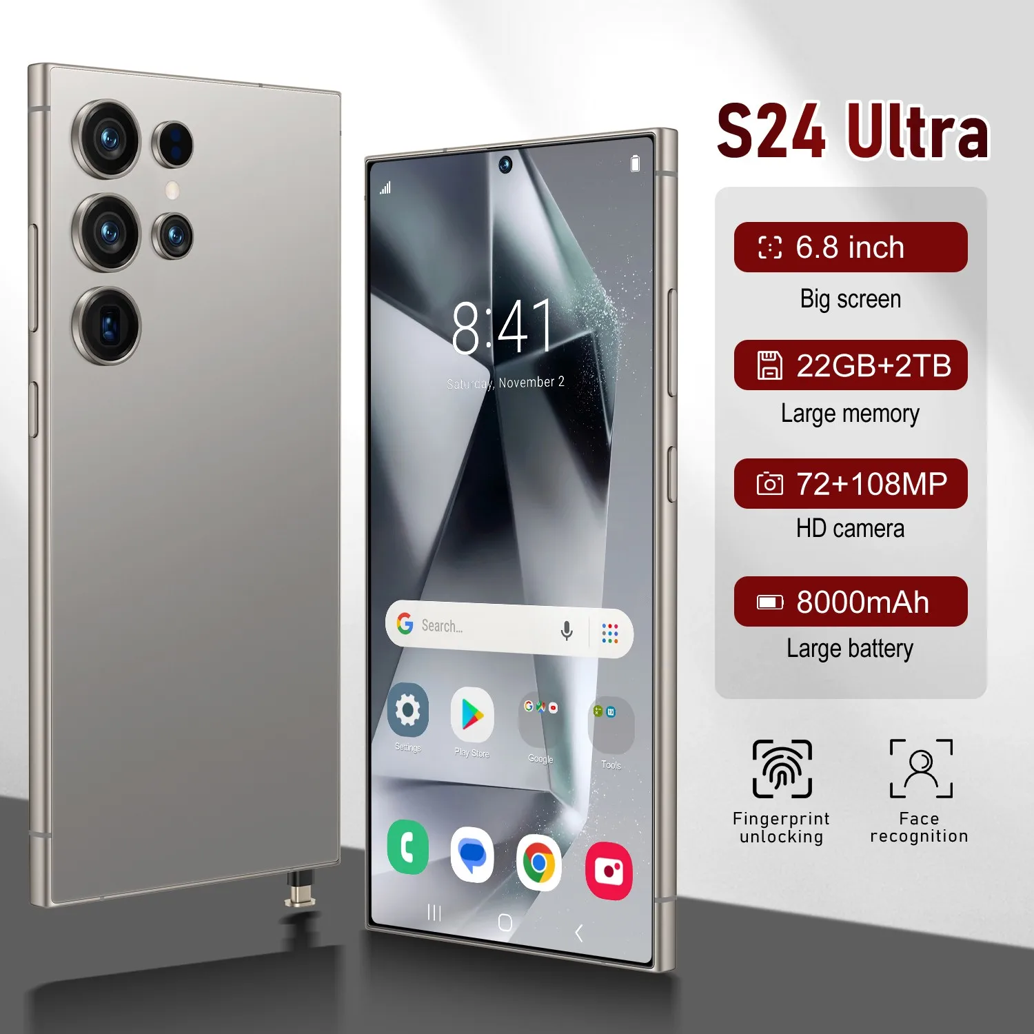 2025 New S24 Ultra Smartphone 5G Android 6.8 inch display 108 million pixel camera 8000mAh batteries dual SIM original cellphone