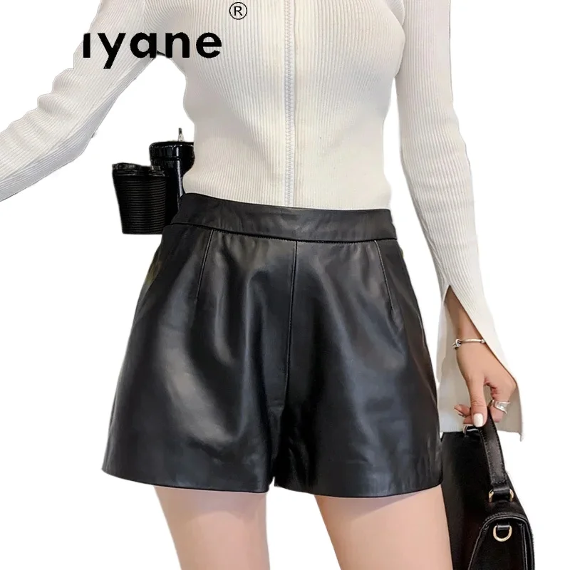 

Tajiyane Leather Shorts Women's Sheepskin Wide-leg Leather Pants 2021 Autumn New Fashionable Leather A-line Boots Pants FCY151