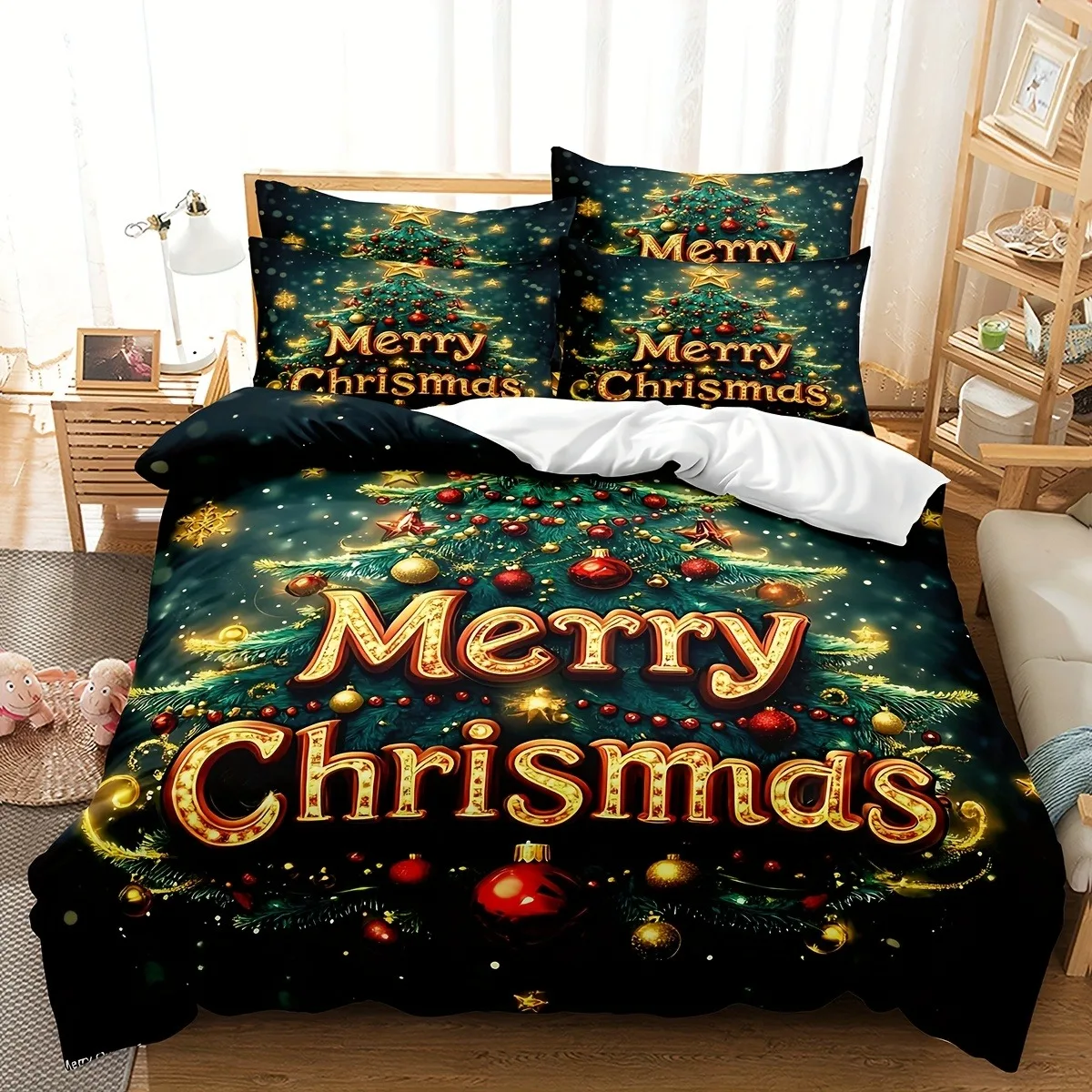 MERRY Weihnachts-Bettwäsche-Set, 3D-gedrucktes Bettbezug-Set, weiches Einzelbett, Doppelbett, Bett-Set, 2026, Weihnachtsgeschenk, Bett, Heimdekoration – Detail 3