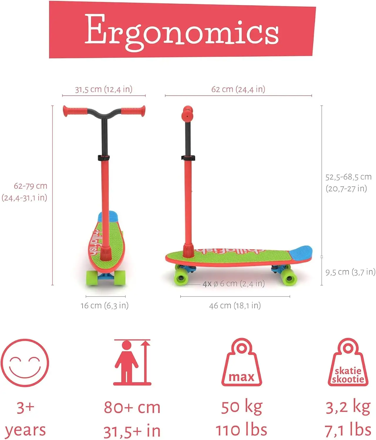 Skatieskootie Customizable Training Skateboard and LeantoSteer Scooter with Detachable Stability Handlebar Ages 3+