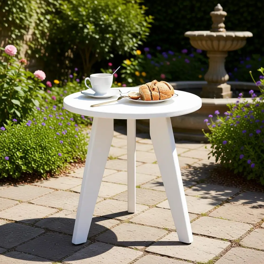 

White HDPE Outdoor Round Table, Weatherproof, 15.8x15.8x16.7 inches, Supports 150lbs, Modern Style, Suitable for Patio, Deck, In