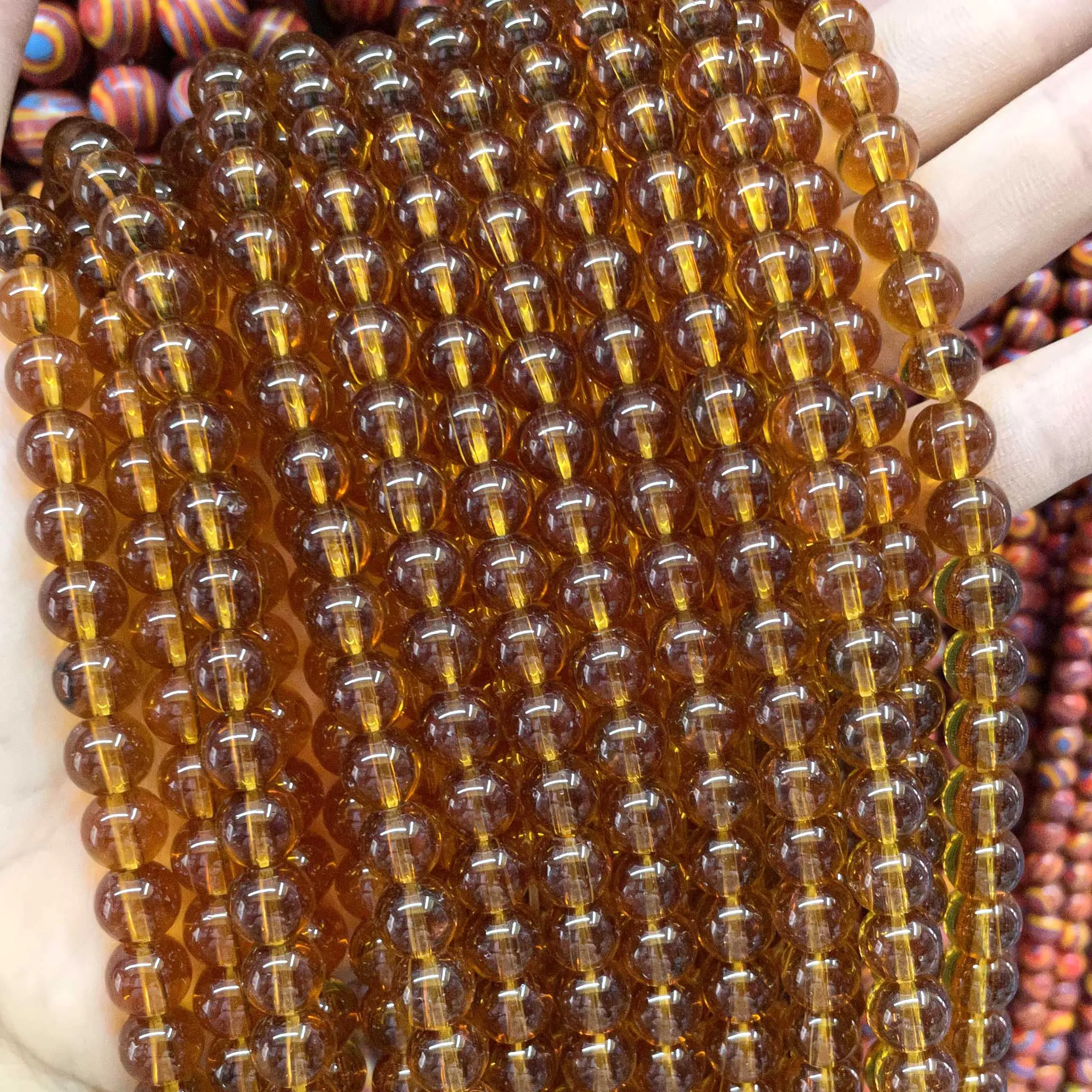 Naturstein bunte Granat rot Bernstein gelb olivgrün Glas Kristall runde lose Perlen für Schmuck machen DIY Armband – Detail 10