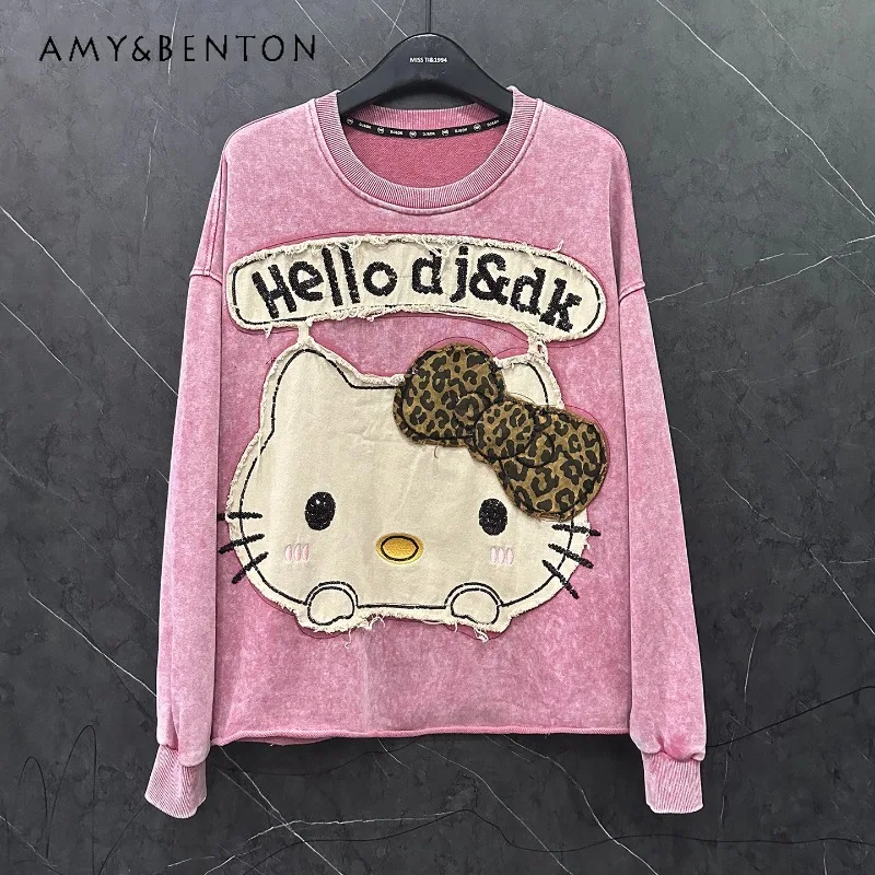 

2025 Autumn New Sweet Age-Reducing Cartoon Round Neck Top Sweatshirts Women's Loose Casual Versatile Top Hoodies Clothes Ladies