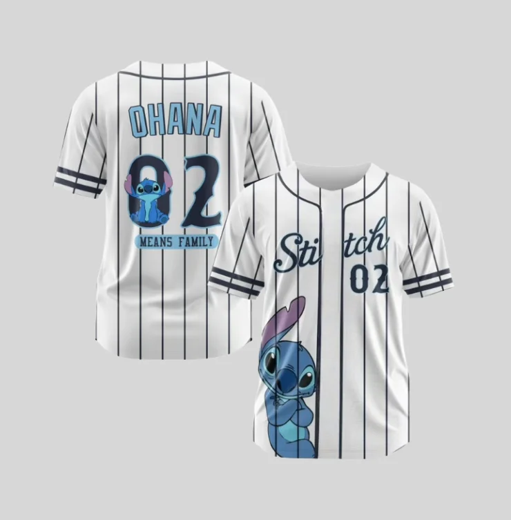 

Футболка из бейсбольного джерси Disney Stitch для мужчин и женщин, спортивные и повседневные с короткими рукавами с игривым принтом для пар