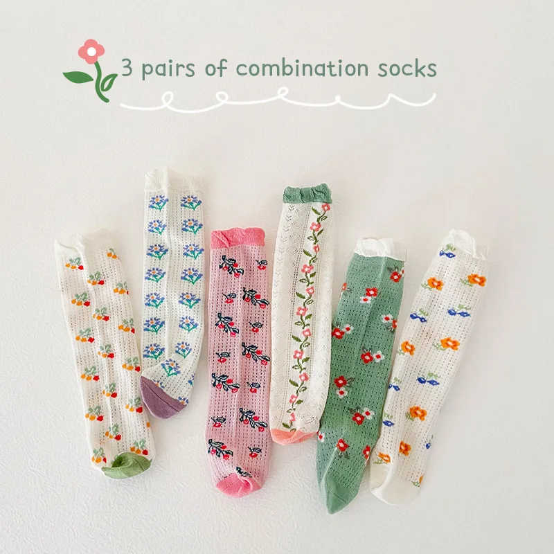 6 PairS 3-8 Years Kids Cotton Socks Korean Style Spring Summer Breathab Cute Flower Baby Girls Infant Toddler Children Socks