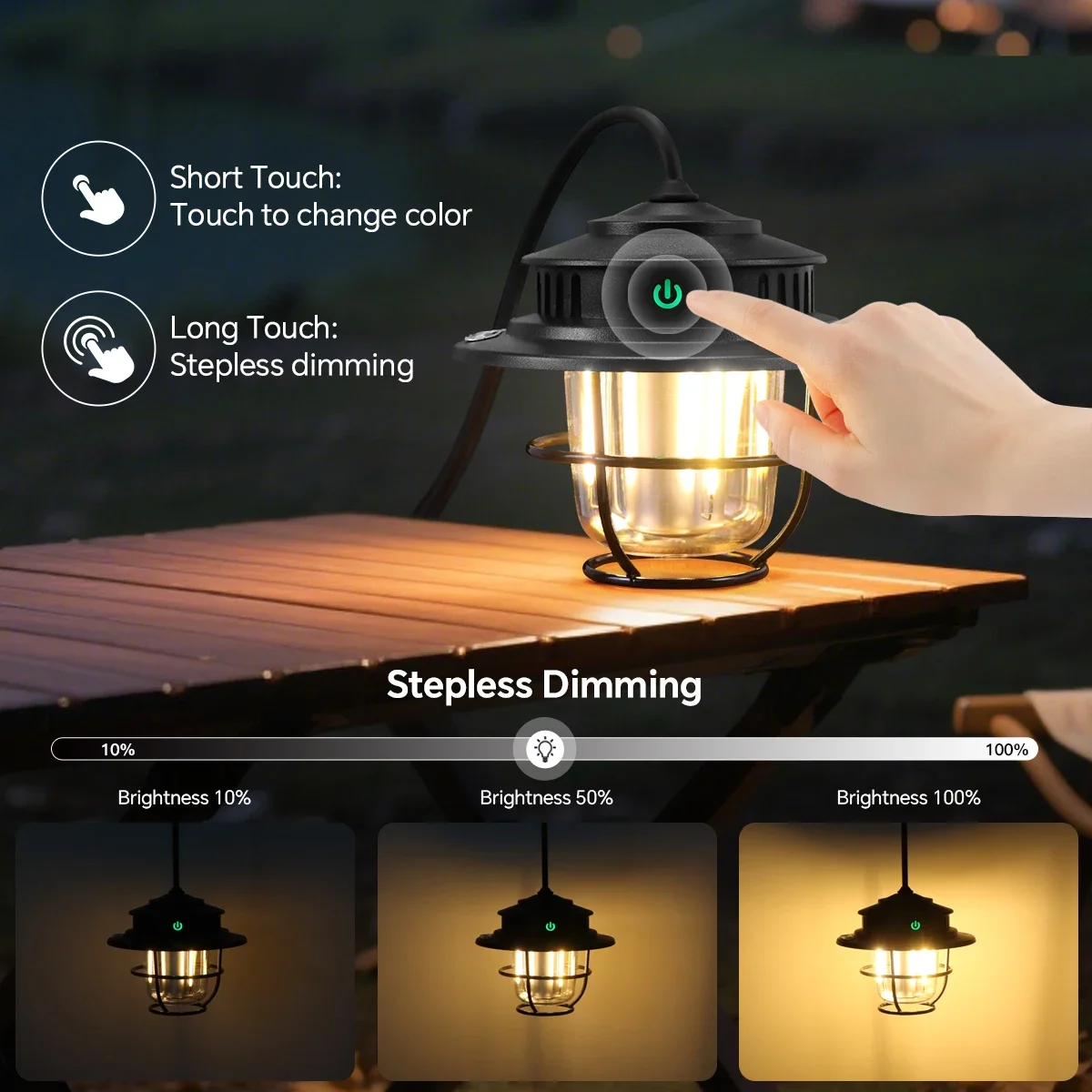 Outdoor Camping Lantern Portable High Bright CCT Dimmable USB Rechargeable LED Lamp With Hanging Hook For Camping Hiking Picnic
