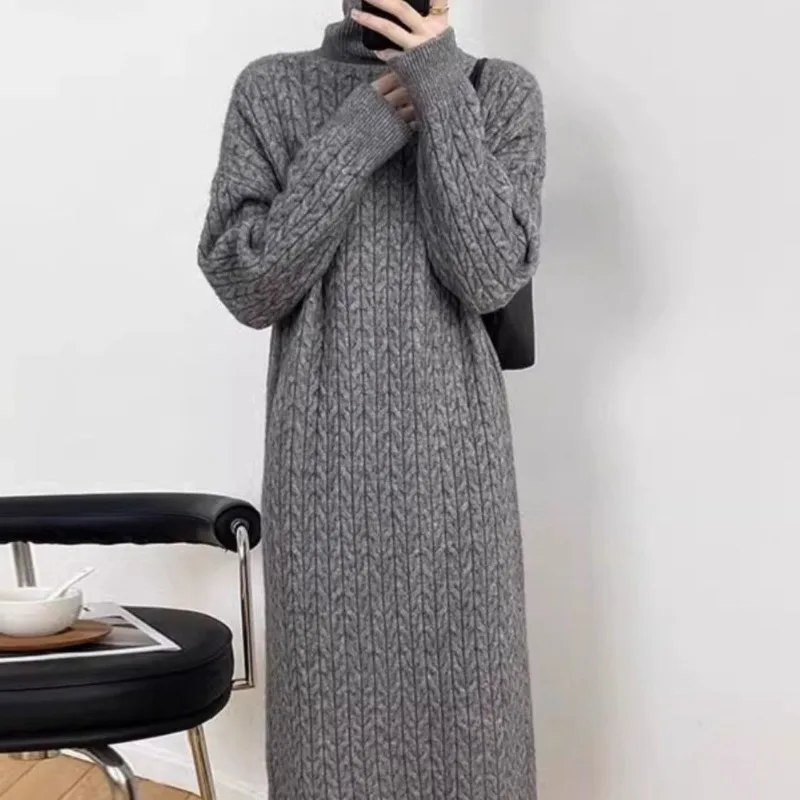 

Korean High-neck Twist Dress New Lazy Style Autumn Winter Loose Bottoming Long Knitted Dress