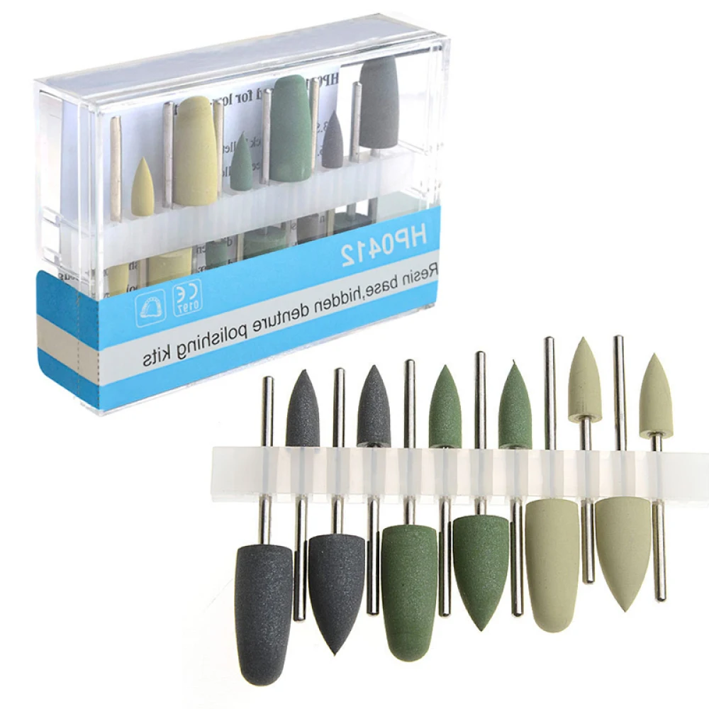 12Pcs HP0412 Dental Diamond Burs Hidden Resin Base Polishing Kit Low-Speed Silicone Polishing Tools