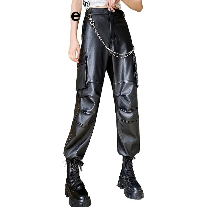

Tajiyane Cargo Pants Women Genuine Leather Pants Woman Real Cowhide Trousers Womens Cloth Full Length Trousers Ropa Mujer TN1218