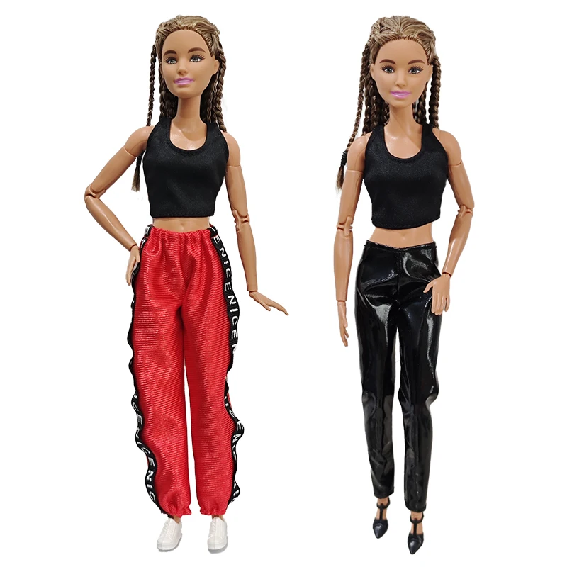 Doll clothing New 30cm 1/6  Black short vest Red sports pants Daily Wear Accessories Clothes for Barbies doll