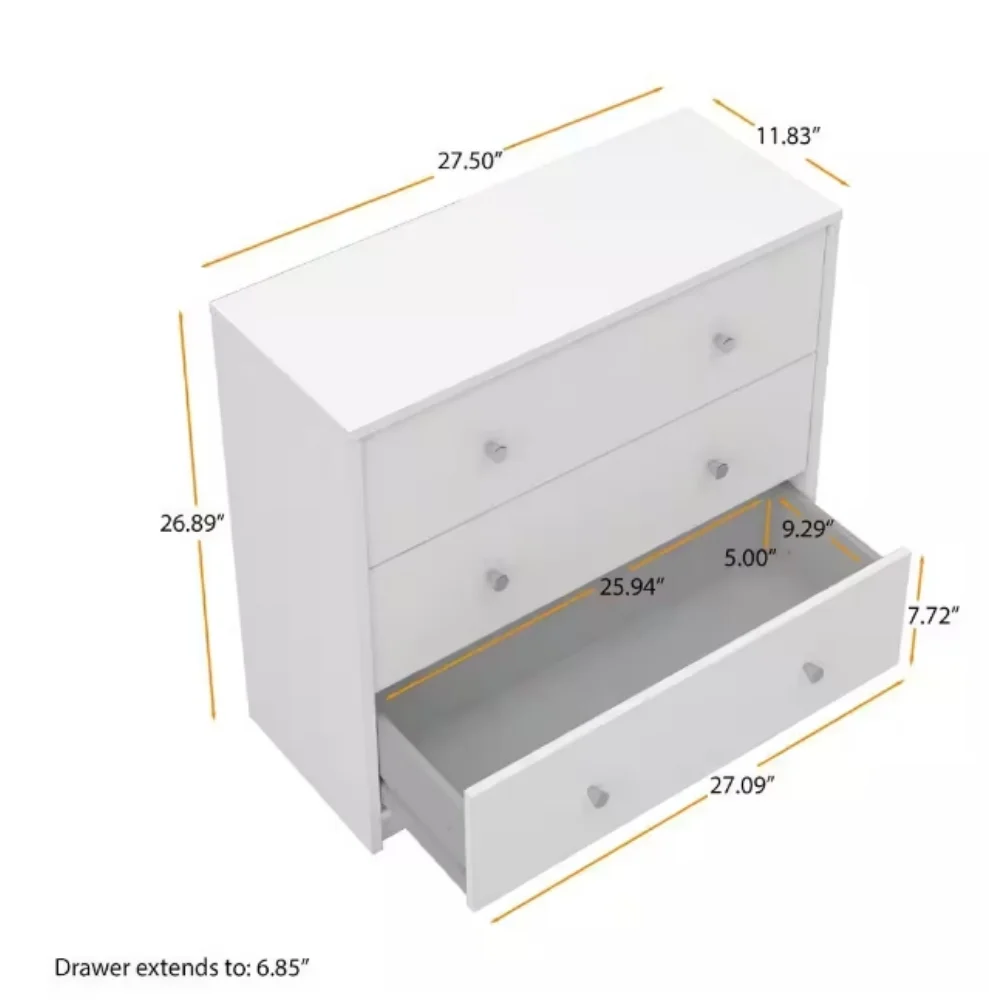 3-Drawer Chest of Drawers, Organizer Unit, Storage Dresser for Bedroom, Hallway, Entryway, Closets,  Particle Board top