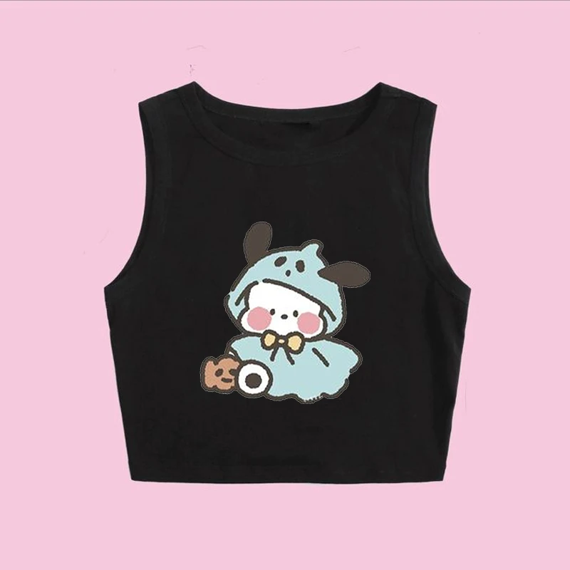 2000s Top Punk Sanrio Hello Kitty Print Sleeveless Streetwear Aesthetic Clothing Female Vintage Crop Top Women Y2k Tank Vest