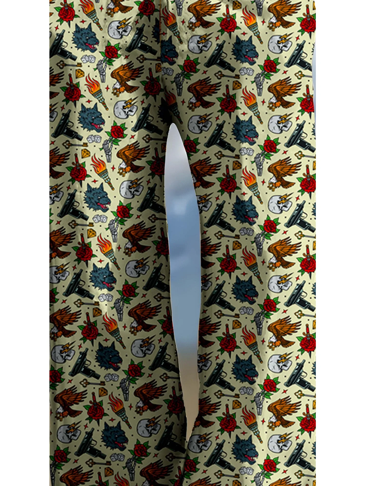 New retro tattoo pattern 3D digital printed men's loose wide leg pants, retro street quick drying non fading casual pants