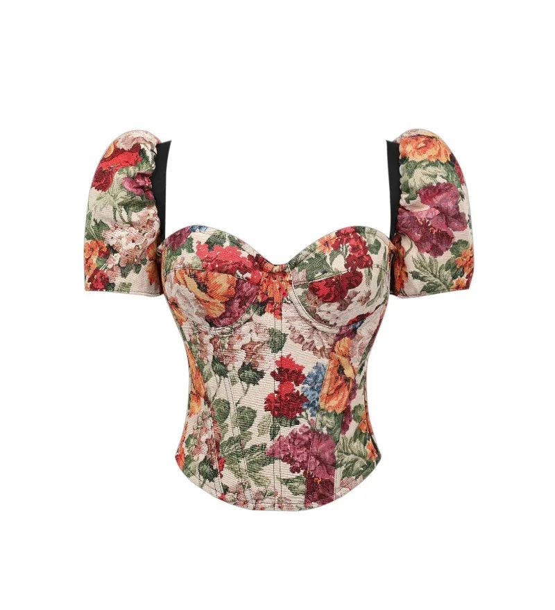 

Сексуальные женские корсеты, бюстье, картина маслом, ретро корсет с рыбьей косточкой, съемный бюстье с короткими рукавами, майка