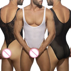 Gay See Through Sissy Bodysuits Mens Undershirts Leotard Lace Mesh Fishnet Lingerie Bodywear Underwear Pornos Jumpsuits Vest