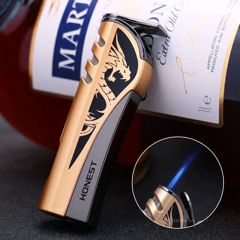 HONEST Personality Blue Flame Butane Gas Torch Lighter Metal Windproof Cigar Lighter Cool Men\'s Gift Cigarette Accessories