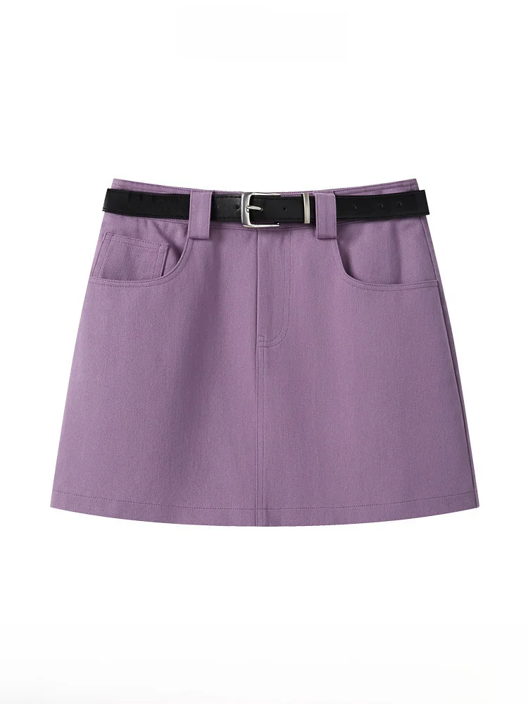 

High Waist A-Line Skirt Women's Casual Korean Sle Purple Summer New Arrival Slimming f-length Skirts for Ladies