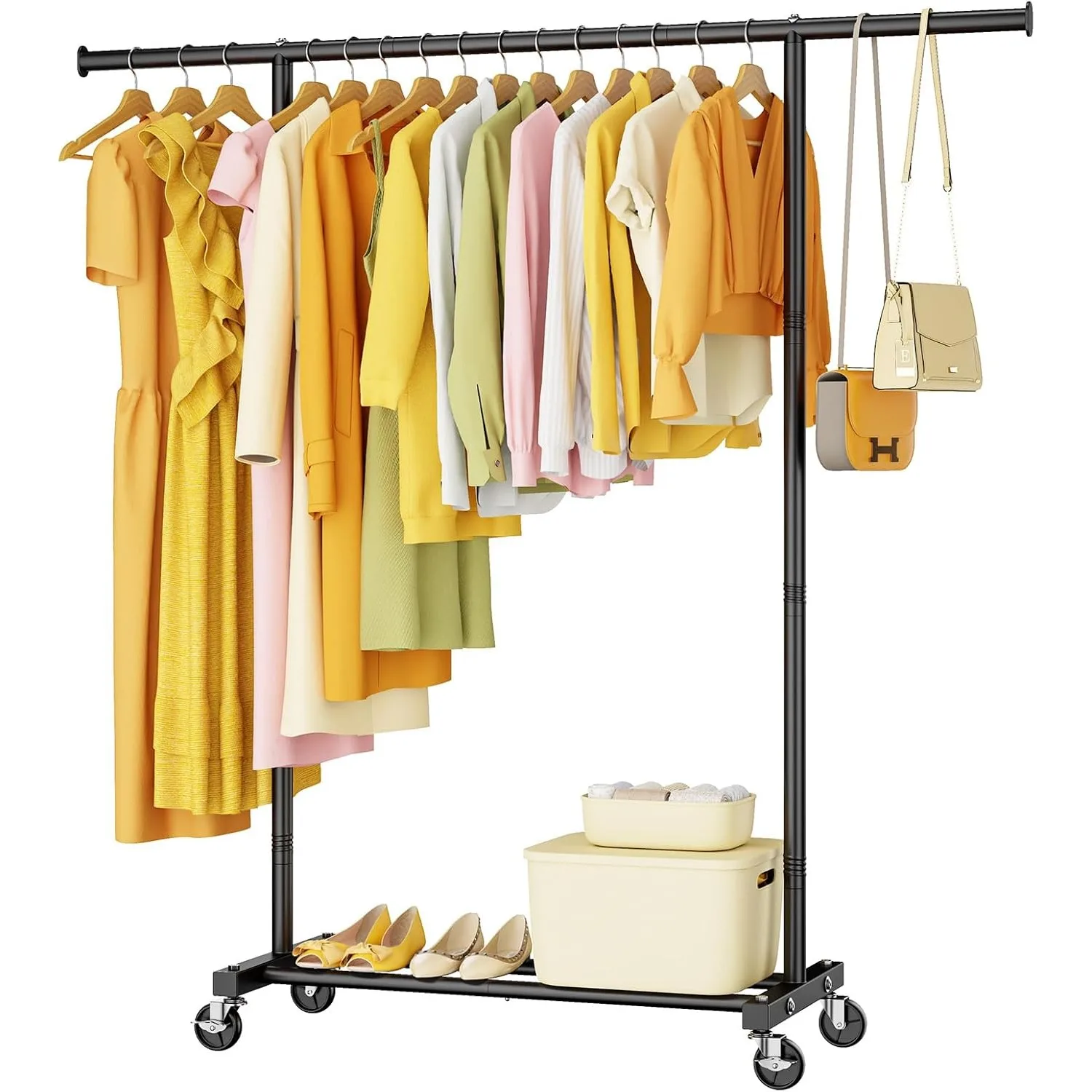 

Portable Clothing Clothes Garment Rack Wheels,46.5" L Sturdy Clothing Racks for Hanging Clothes, Black