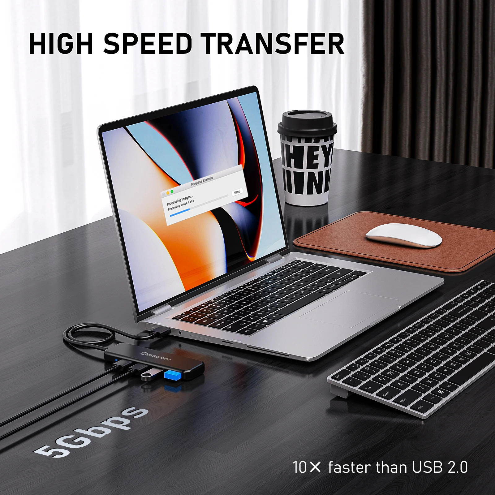 Minisopuru USB 3.0 Hub Splitter for Laptop with 1.8ft Extended Cable 4 Port 5Gbps USB Hub for Flash Drive HDD XPS Printer etc.