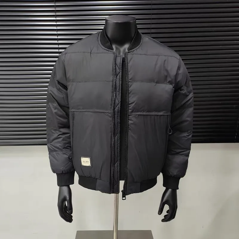 

2025 Winter Men's Baseball Jacket Durable down Cotton Fleece Lined Jacket Casual Cleanfit Style Zipper Closure Warmth Guaranteed