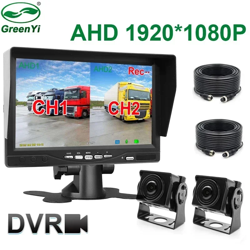 2CH 1920*1080P 7-дюймовый IPS Экран Автомобиль Грузовик Автобус AHD DVR Монитор с цифровым видеорегистратором для передней задней камеры заднего вида