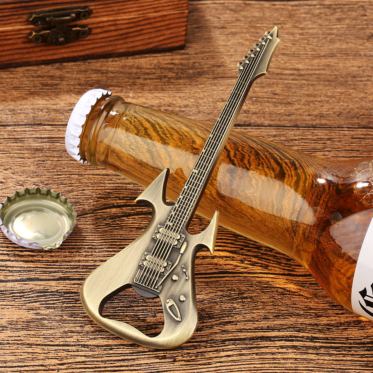 Guitar Beer Bottle Opener Bronze/Grey Handle Guitar Shaped Opener Funny Gifts for Music Fans Birthday Christmas Gift for Friends