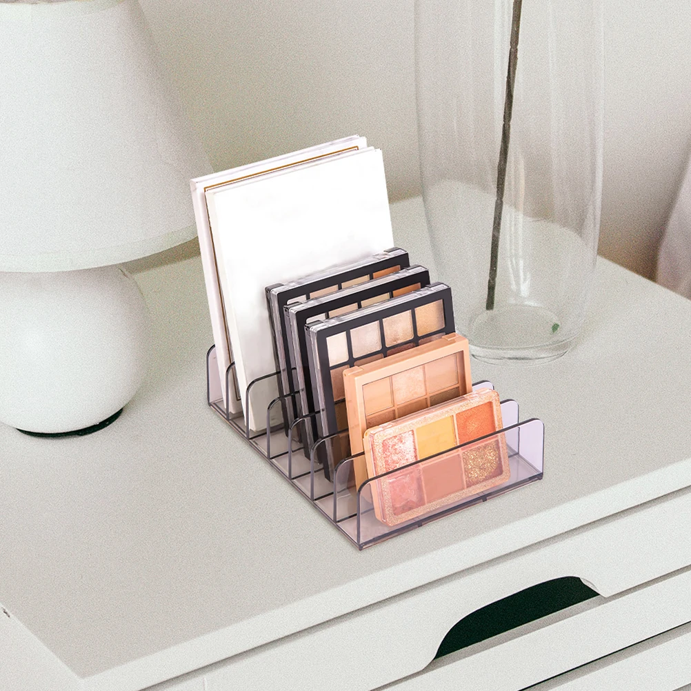 

2pcs Eyeshadow Organizer 7 Slots Transparent Makeup Storage Holder Blusher Divider Stand For Dressing Table Desktop