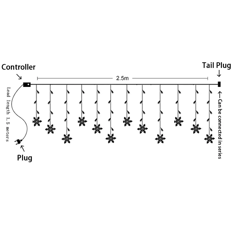 3M Christmas Snowflake LED String Lights Curtain Lights Waterproof Holiday Party Can Be Connected To Wave Fairy Lights