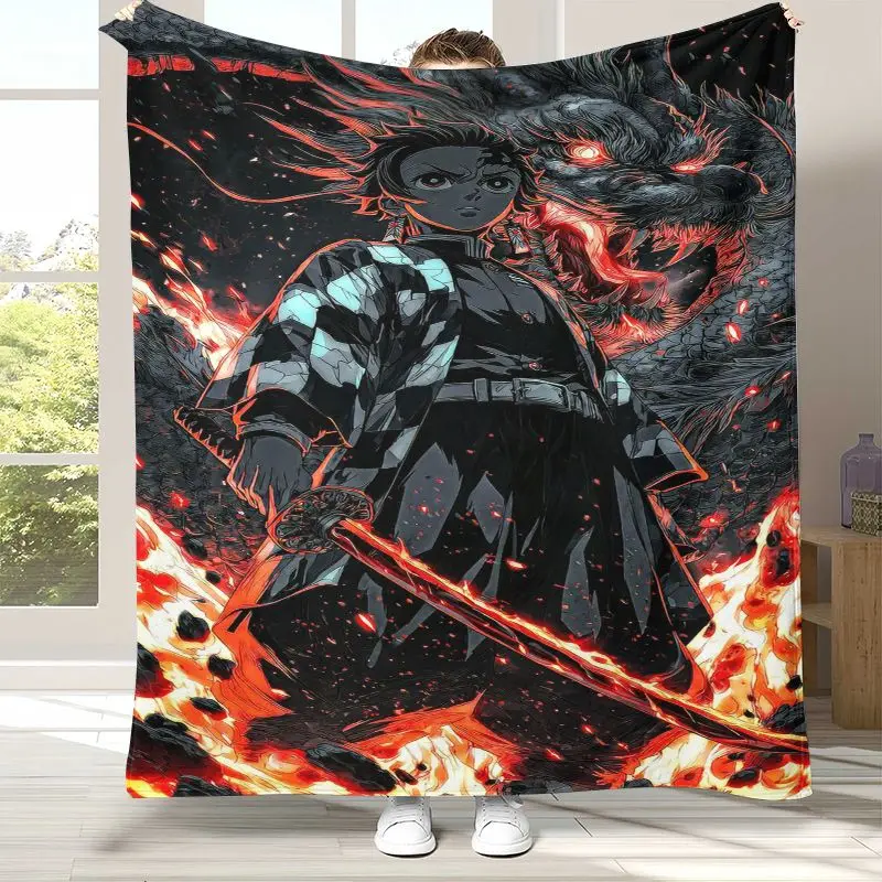 3D Demon Slayer Kimetsu no Yaiba Tanjiro Nezuko Anime Soft Flannel Throw Blanket,Cozy Blanket for Bed,Sofa,Living Room,Picnic