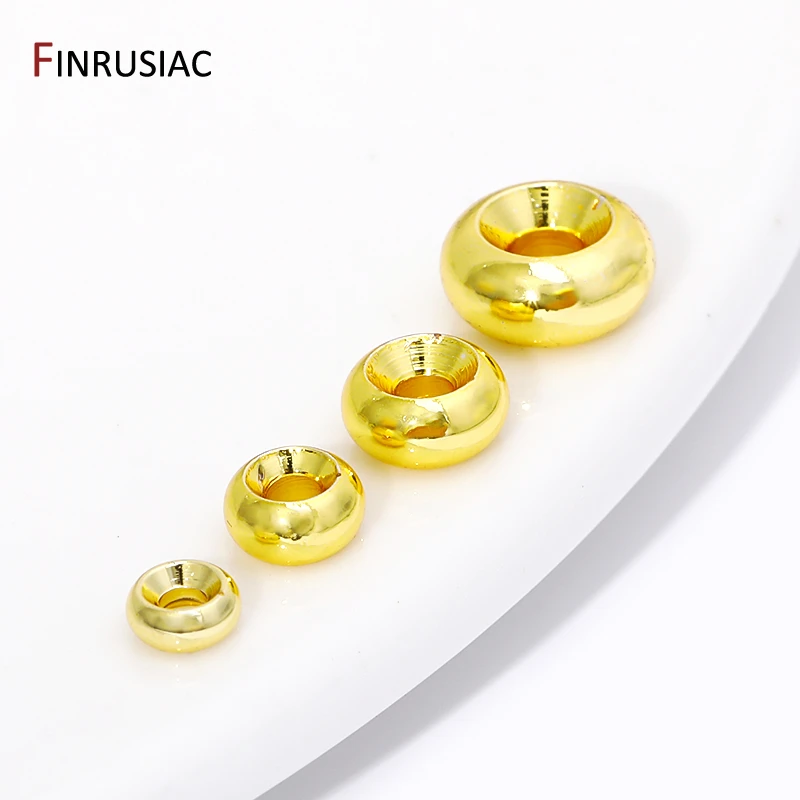 14/18K Gold Plated Brass Smooth Round Spacer Beads,Flat Loose Beads Separators For DIY Bracelet Jewelry Making Accessories