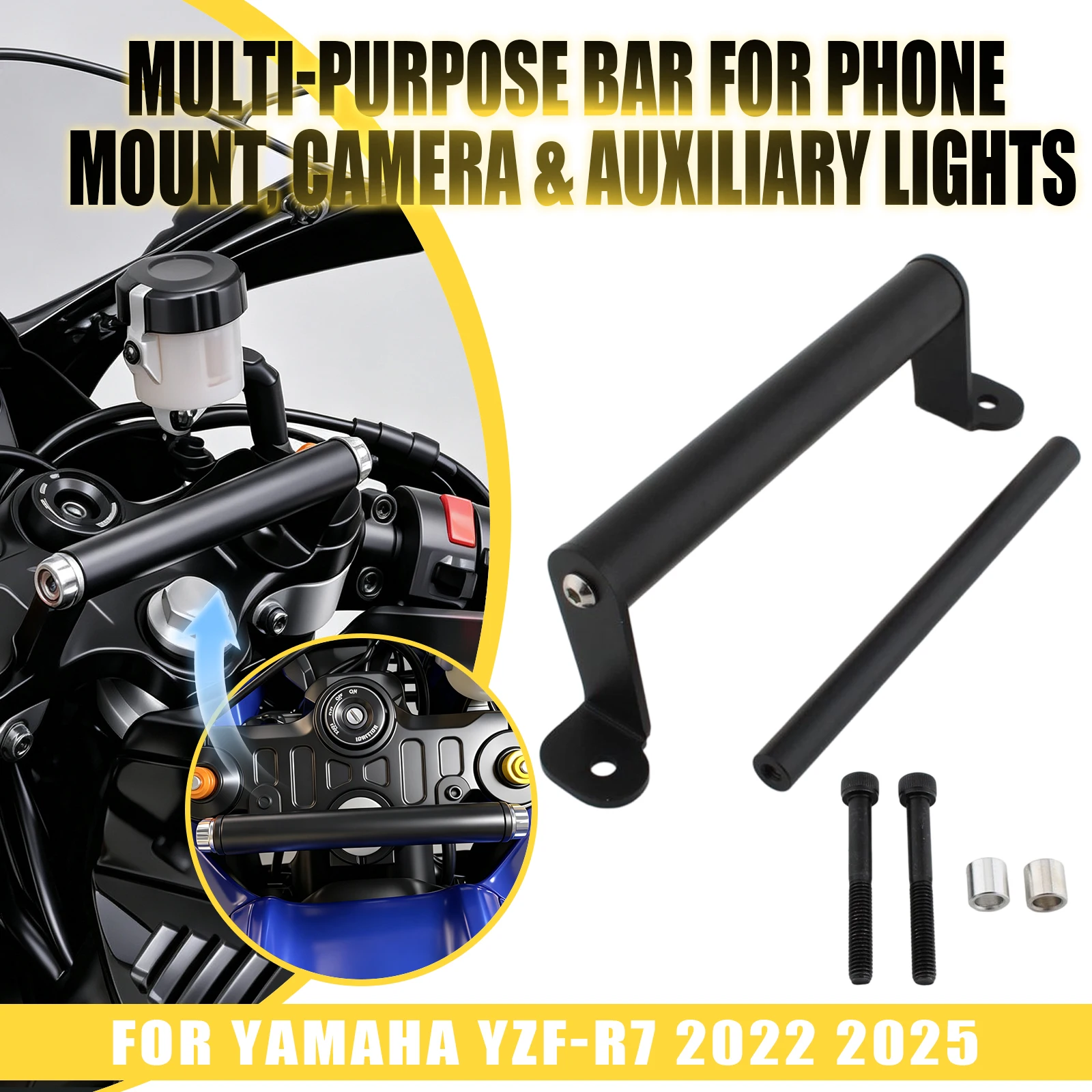 For Yamaha YZF-R7 2022 2023 2024 2025 Motorcycle Handlebar Cross Bar GPS Phone Navigation Holder Mount Extension Bracket