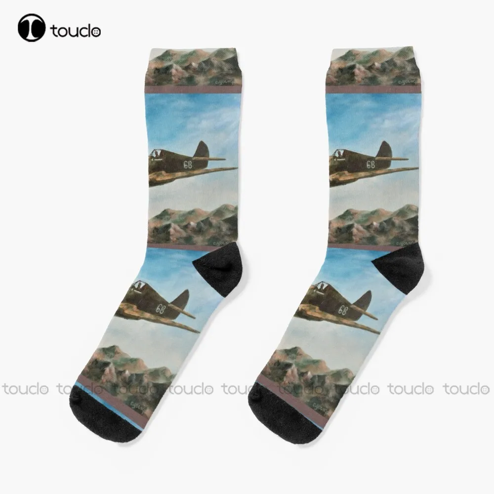 Airplane Wwii P-40 Warhawk Flying Tiger Socks Funny Socks 360° Digital Print Design Cute Socks  New Popular Funny Gift