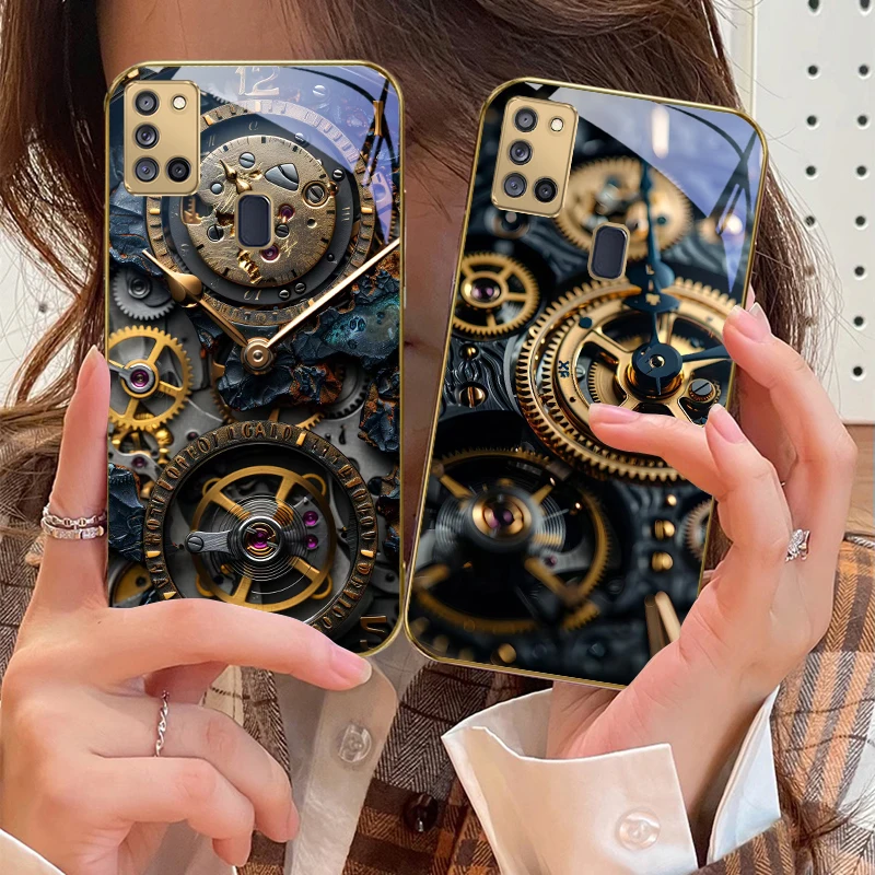 الدقة المعدنية والعتاد لسامسونج A 31 32 A33 A34 35 14 A15 13 16 25 26 50 52 53 54 55 56 70 71 72 73 الزجاج الذهبي جراب هاتف